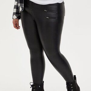 Retired! Black Coated Ponte Multi Zip Skinny Ankle Pant